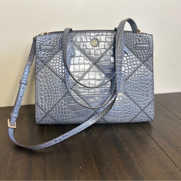 Tory Burch Walker Croc Embossed Leather Satchel Large - Picture 5 of 7